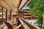 South-facing balcony overlooks pool